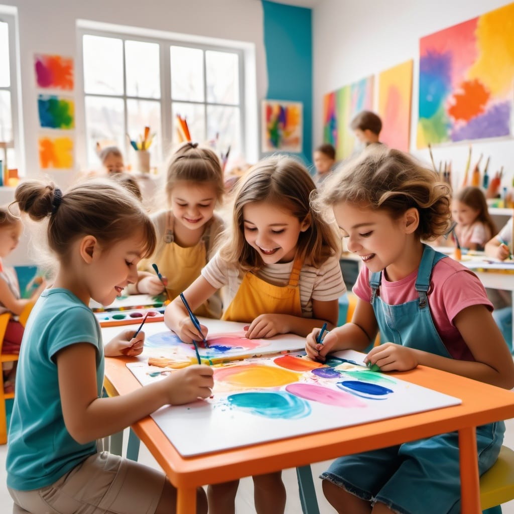 बच्चों की रचनात्मकता बढ़ाने के लिए कला और ड्राइंग करते हुए बच्चों की तस्वीर