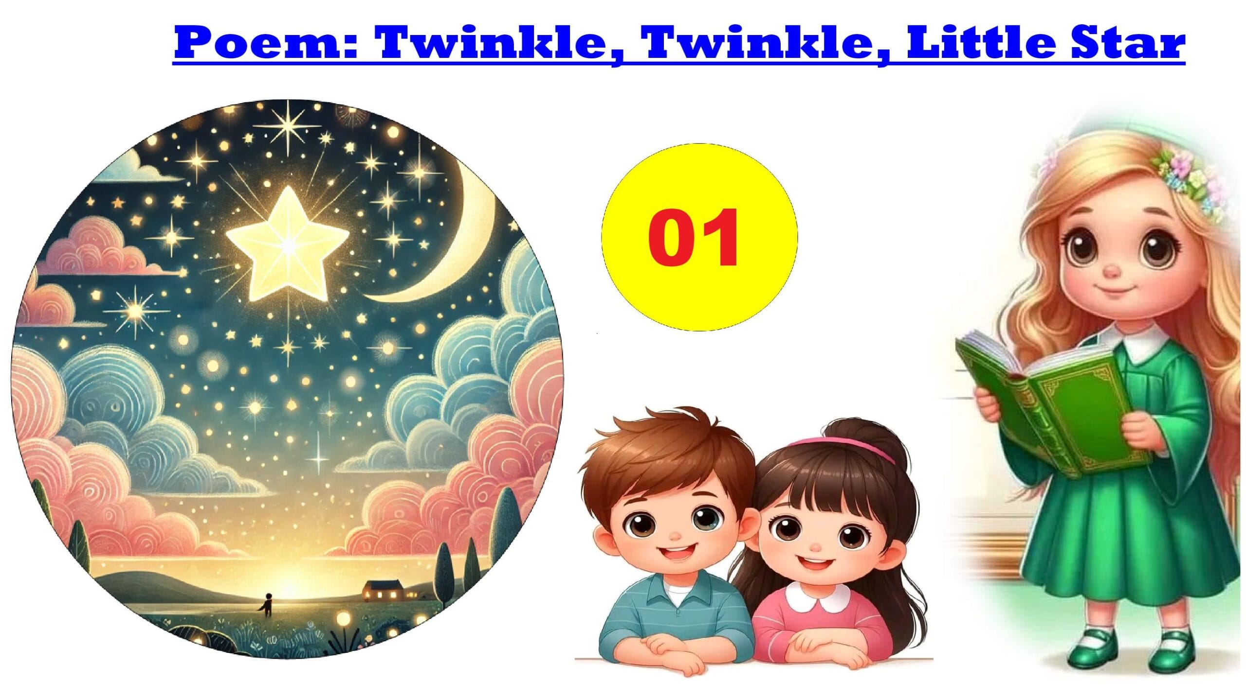 Twinkle, Twinkle Little Star Poem Illustration, A Cute and Bright Depiction of the Starry Night Sky.