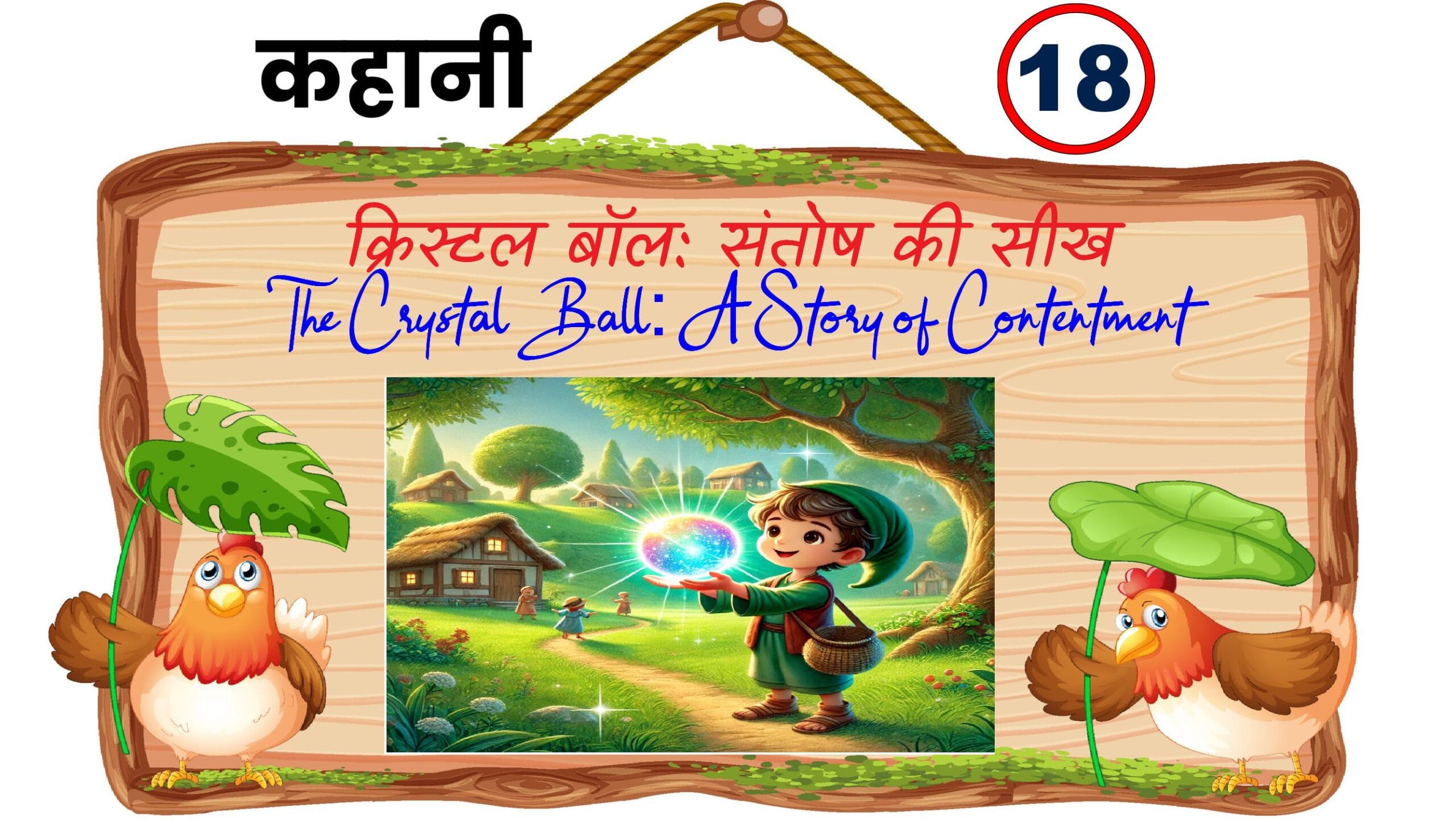 एक गड़रिया लड़का, जादुई क्रिस्टल बॉल के साथ, हरियाली और सादगी से भरे गाँव में।