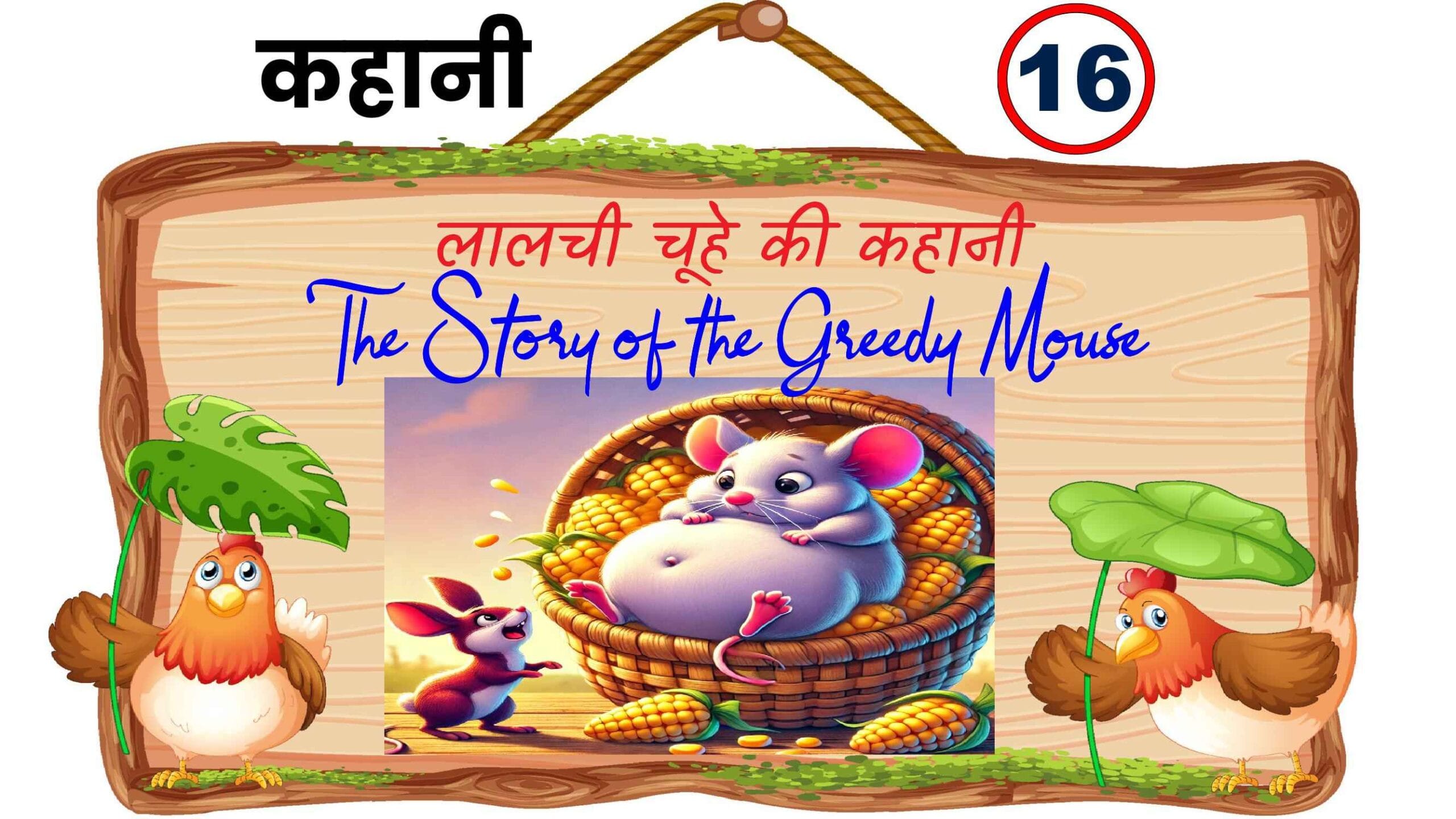 A greedy mouse stuck in a basket full of corn, depicting consequences of greed.