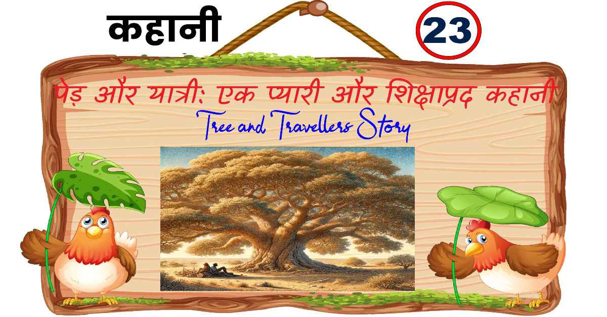 दो यात्री, एक बड़े पेड़ के नीचे धूप में आराम करते हुए।