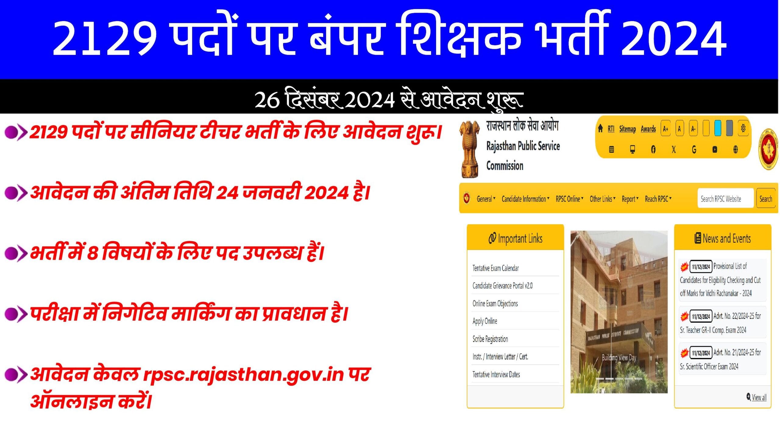 RPSC Teacher Vacancy 2024: राजस्थान में 2129 शिक्षकों की भर्ती, आवेदन प्रक्रिया और महत्वपूर्ण तारीखें