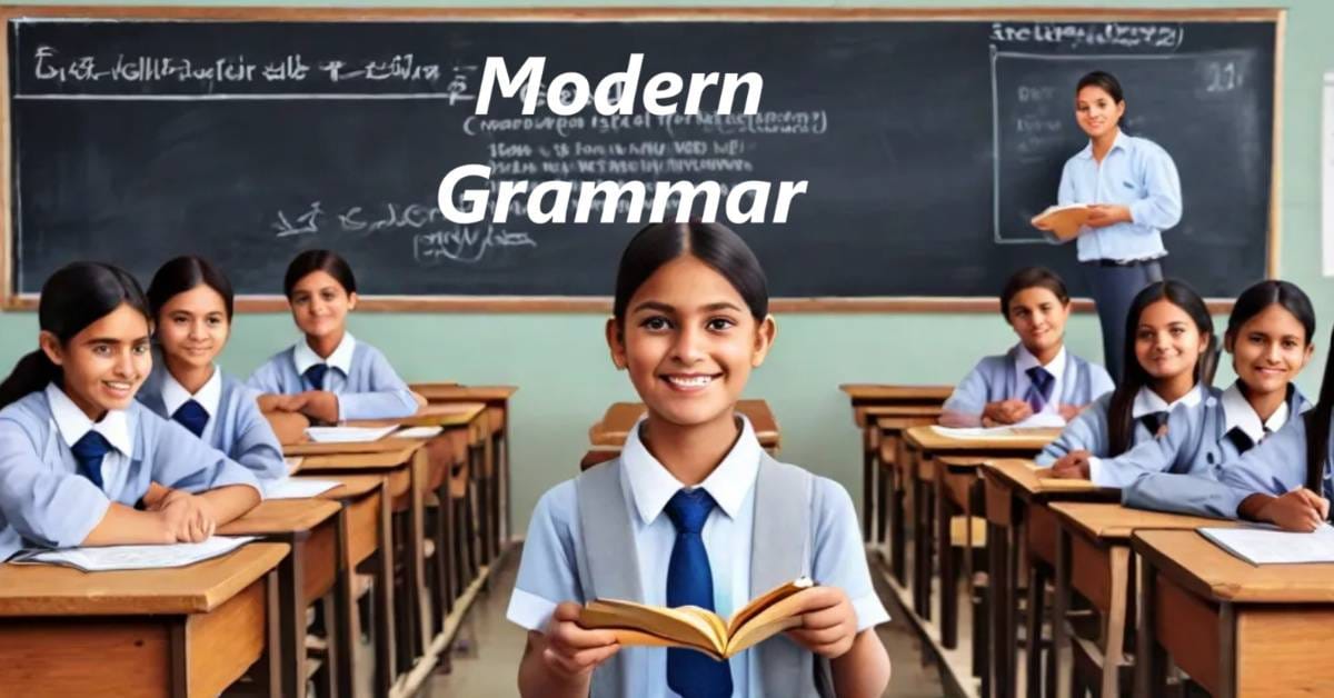 Students learning English with the new grammar book by Uttar Pradesh Secondary Education Council for classes 9-12.