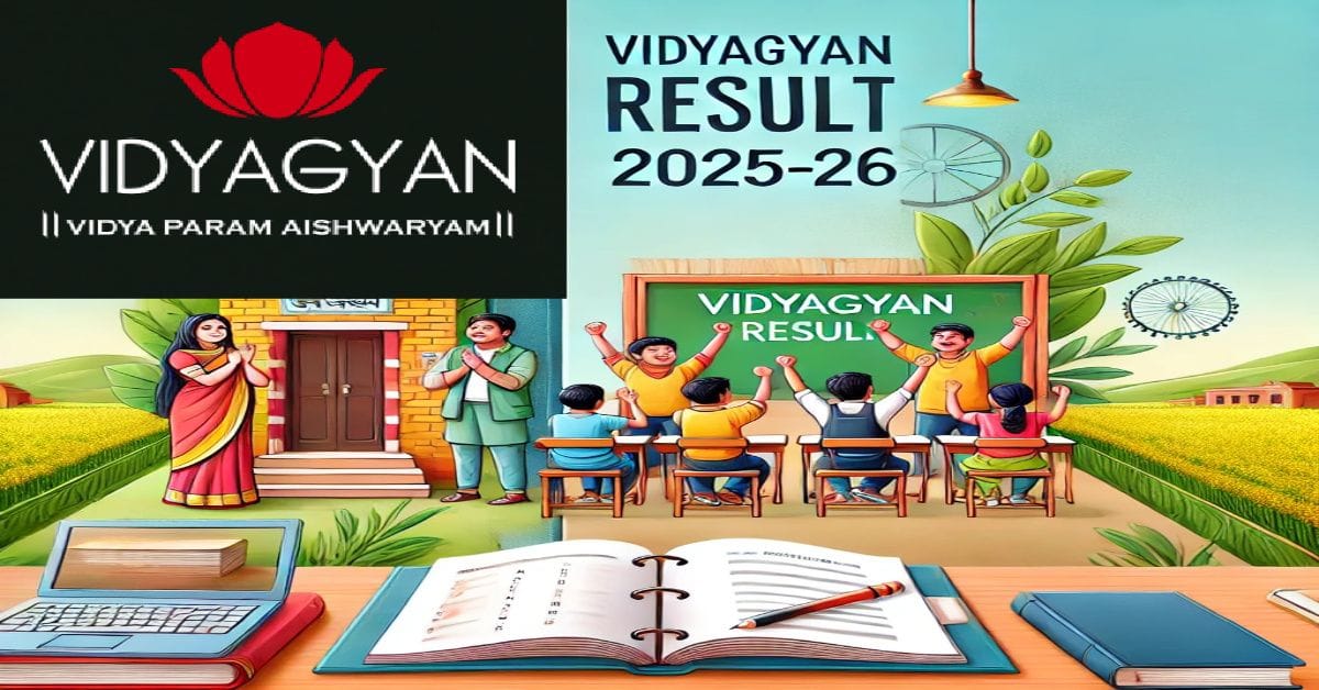 Students celebrating Vidyagyan Result 2025-26 with a rural India education theme, showcasing opportunities and academic success.