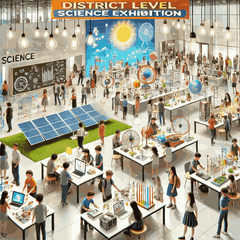 Students presenting science and math models at a vibrant school science exhibition at DIET Etah campus, showcasing creativity and innovation. (Illustration)