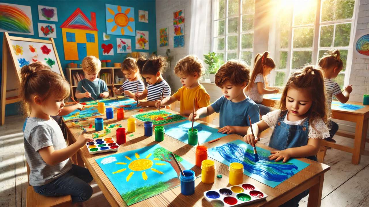 Kids doing finger painting