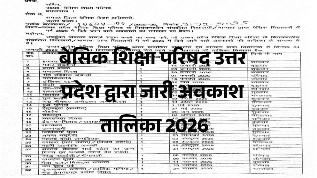 बेसिक शिक्षा परिषद के स्कूलों के लिए 2026 की अवकाश सूची जारी।