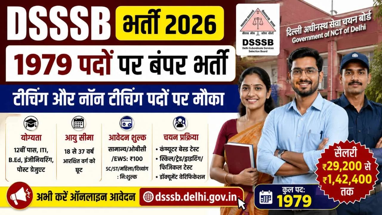 DSSSB ने दिल्ली में 1979 टीचिंग और नॉन-टीचिंग पदों पर भर्ती के लिए आवेदन आमंत्रित किए हैं।